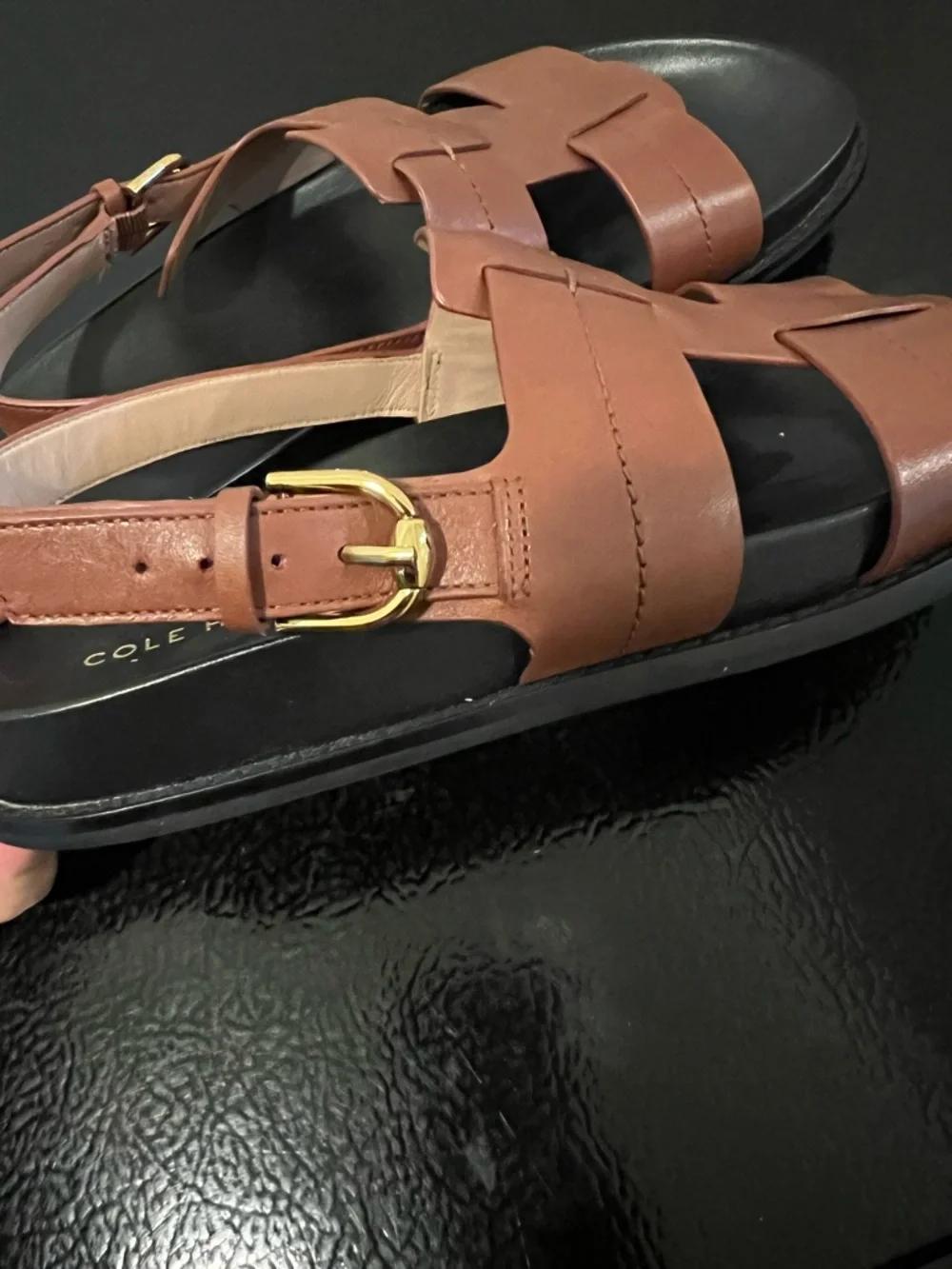 Cole Haan Women’s Chestnut Brown Leather Woven Strap Sandals - Picture 5 of 9